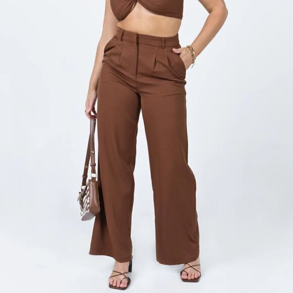 Princess Polly Elana Brown High Rise Relaxed Fit Pants 4 - Picture 2 of 9